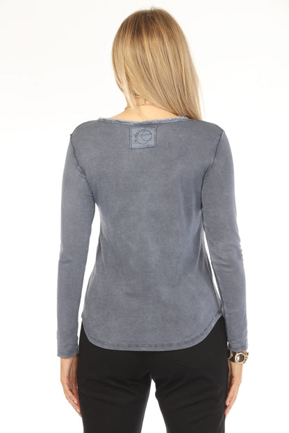 Jeans Color 100% Cotton V Neck Top