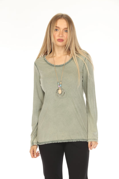 Olive fringe round neck Top JY3741