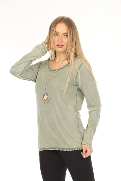 Olive 100% Cotton Fring Neck Top