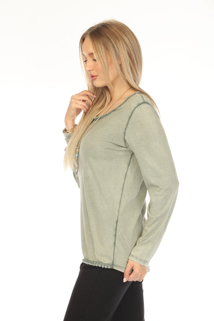 Olive 100% Cotton Fring Neck Top