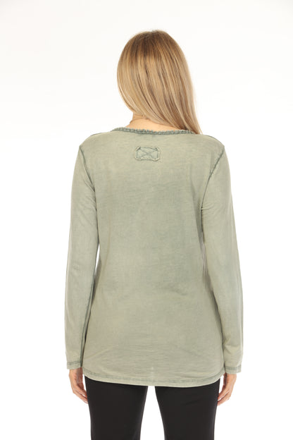 Olive fringe round neck Top JY3741