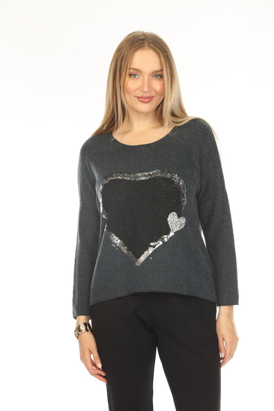 Charcoal cozy heart designed sweater Top