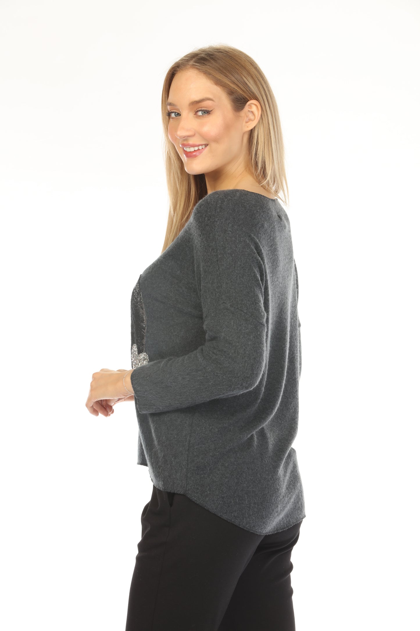 Charcoal cozy heart designed sweater Top
