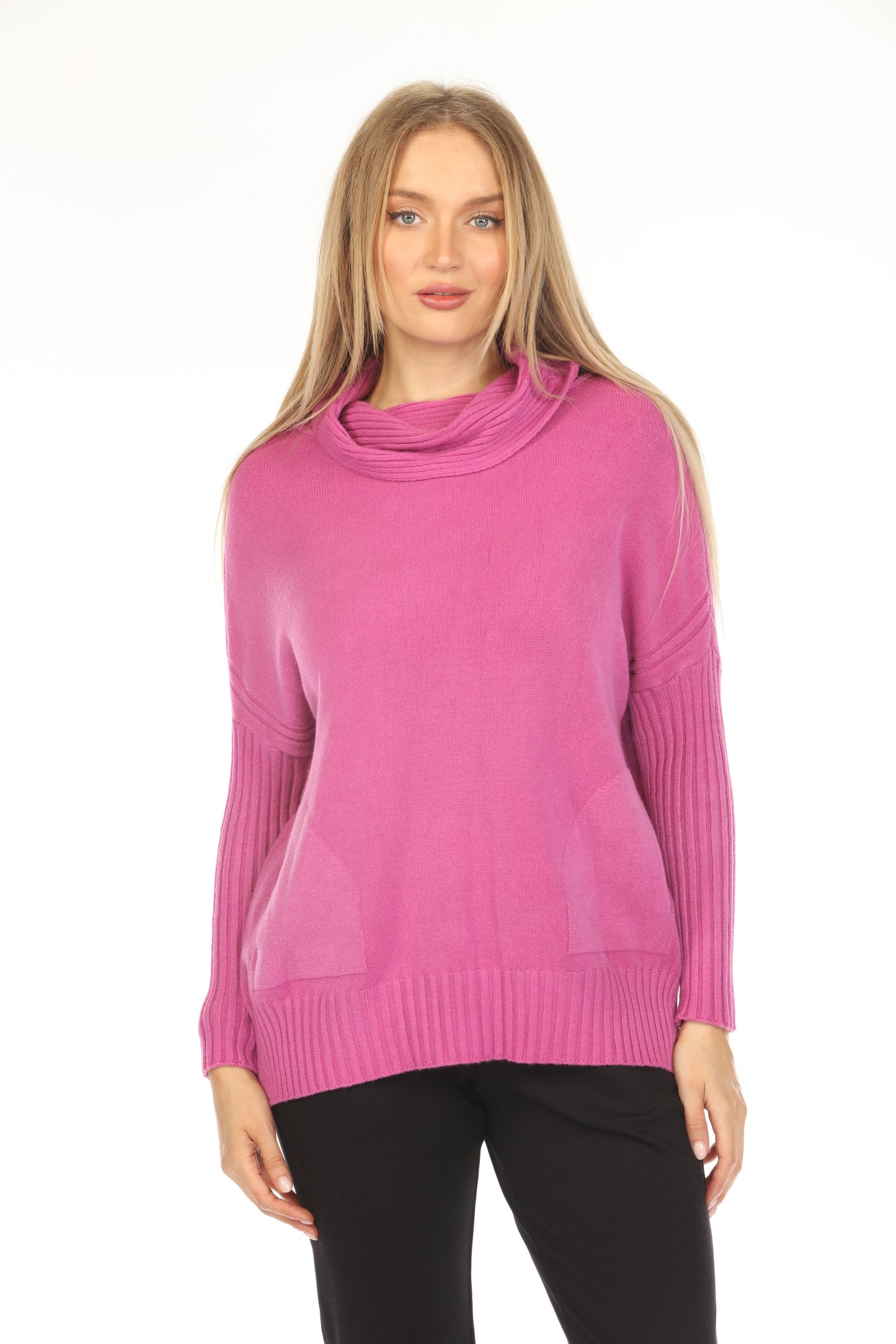 Magenta  turtle neck pockets Sweater Top
