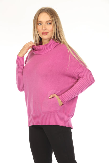 Magenta  turtle neck pockets Sweater Top