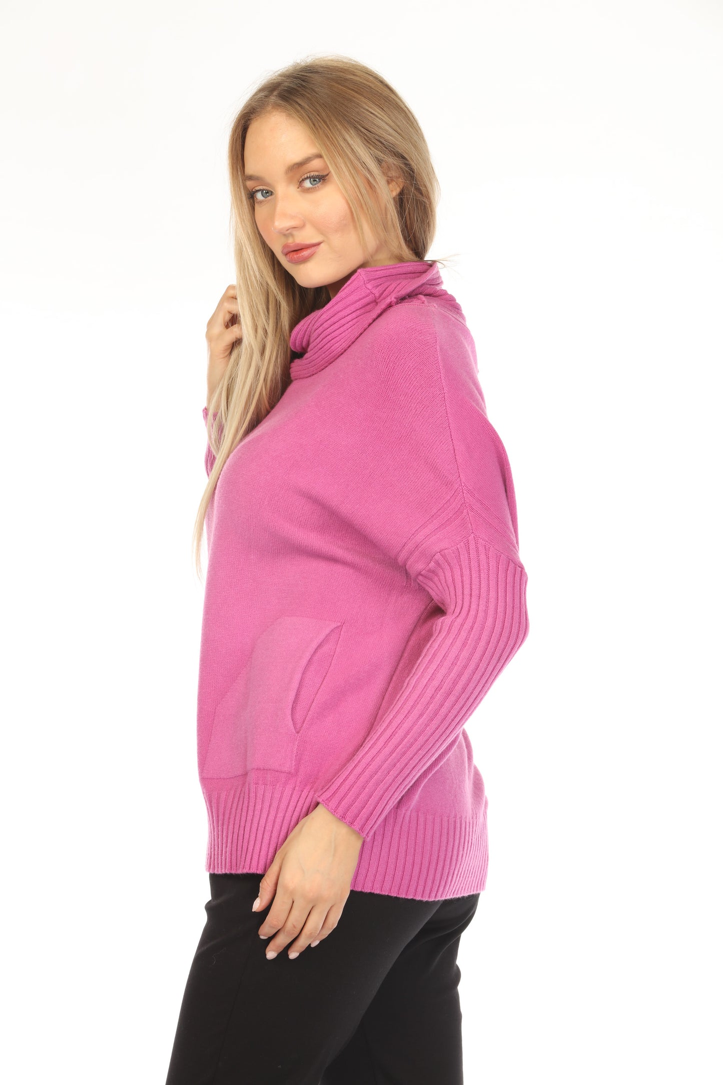 Magenta  turtle neck pockets Sweater Top