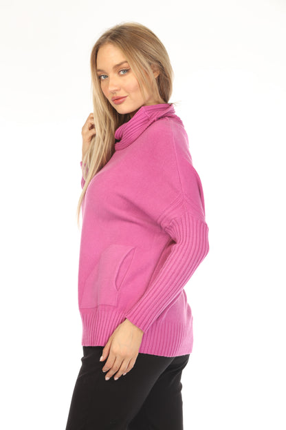 Magenta  turtle neck pockets Sweater Top