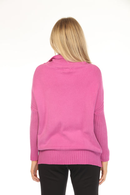 Magenta  turtle neck pockets Sweater Top