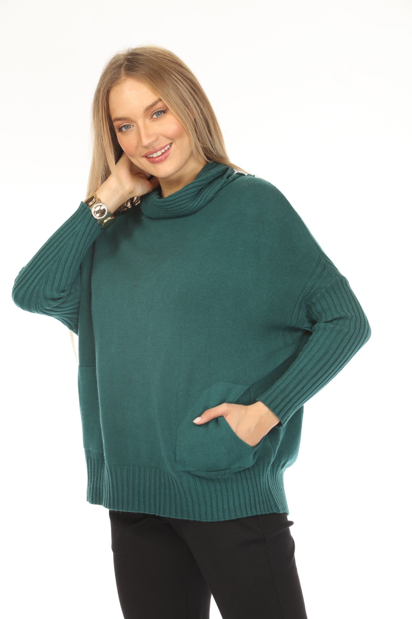 H. Green high neck pockets Sweater Top