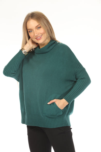H. Green high neck pockets Sweater Top