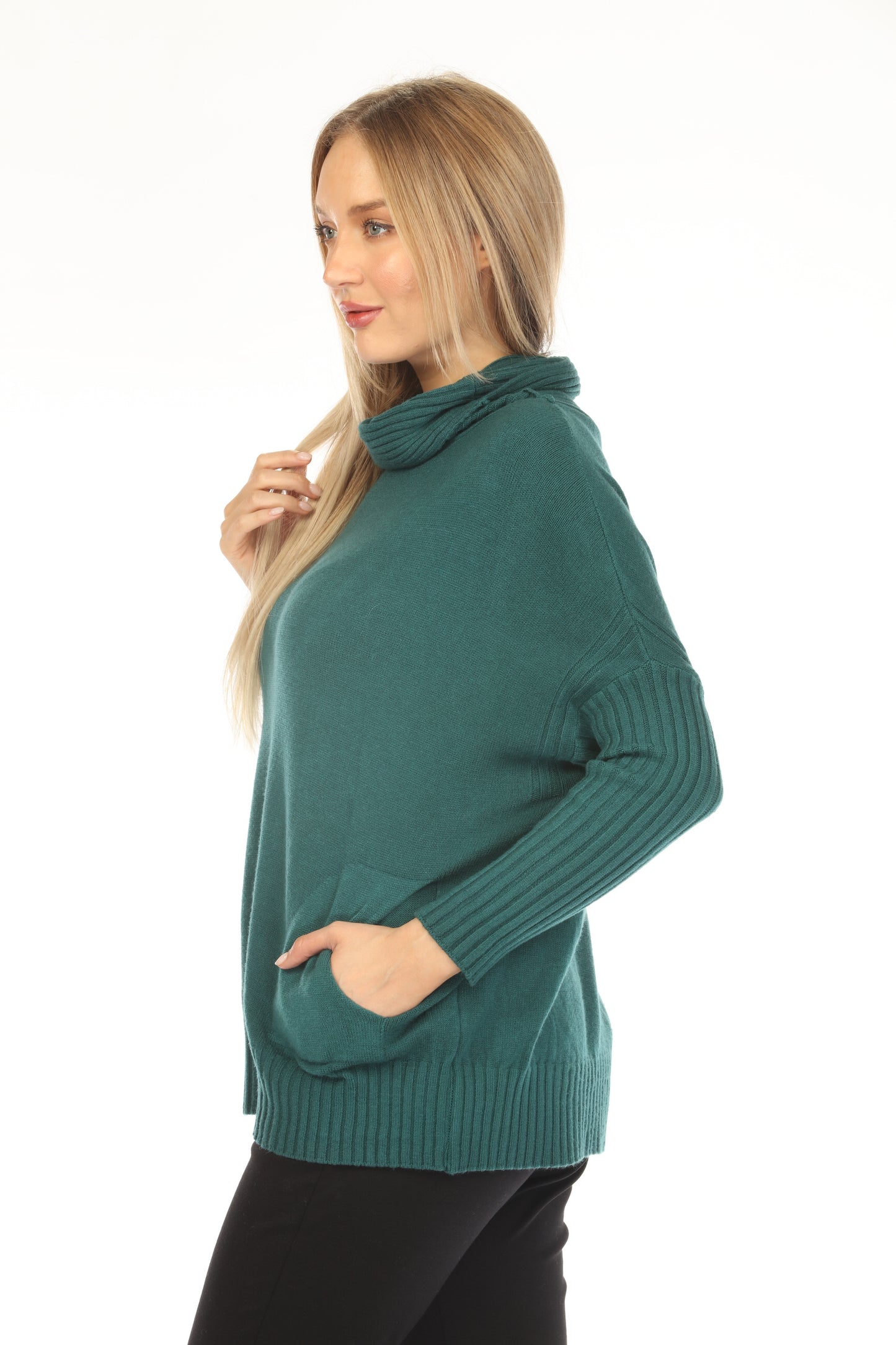 H. Green high neck pockets Sweater Top