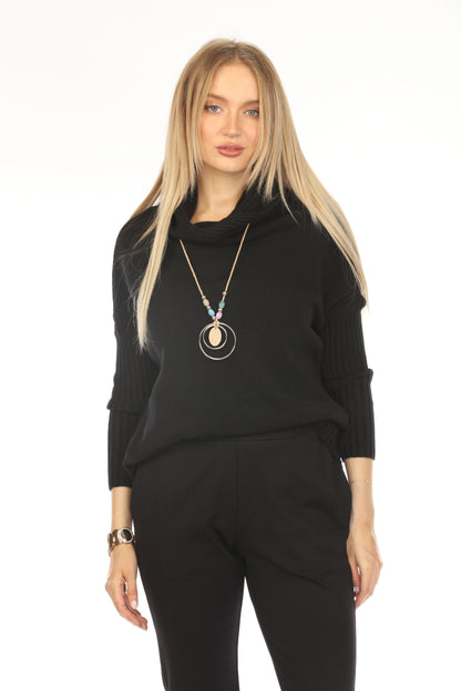 Black  high neck pockets Sweater Top