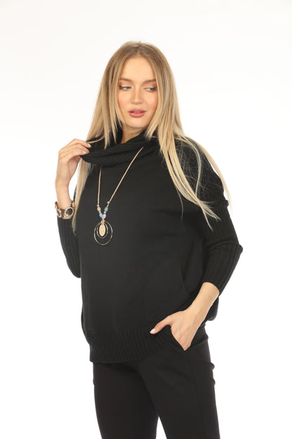 Black  high neck pockets Sweater Top