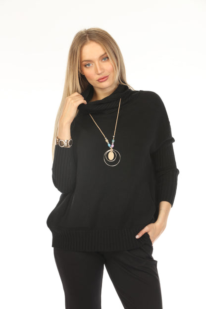 Black  high neck pockets Sweater Top