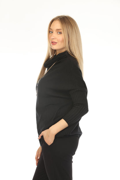 Black  high neck pockets Sweater Top