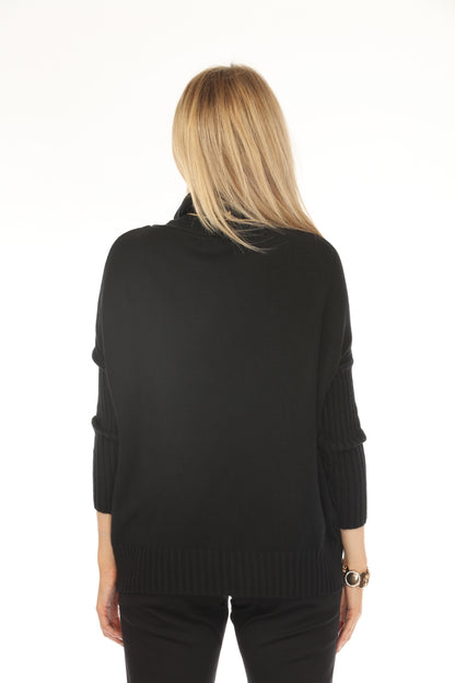 Black  high neck pockets Sweater Top