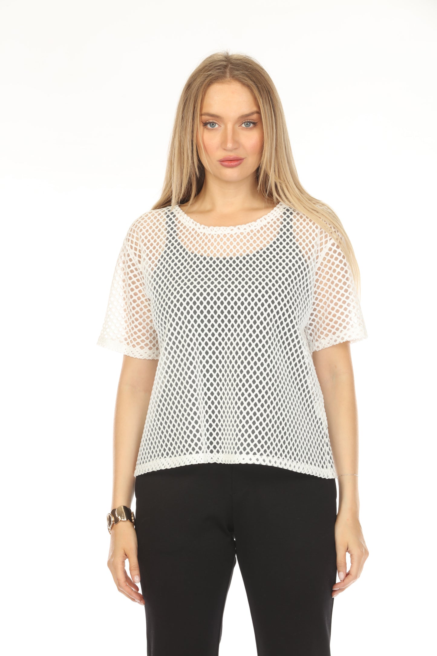 Mesh White Half Sleeves Top