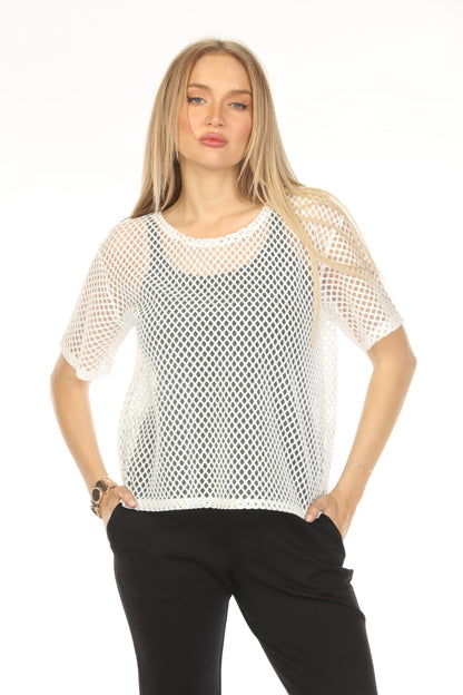 Mesh White Half Sleeves Top
