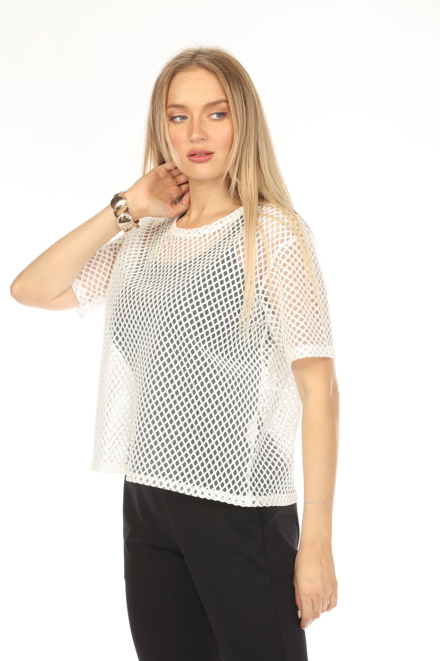 Mesh White Half Sleeves Top