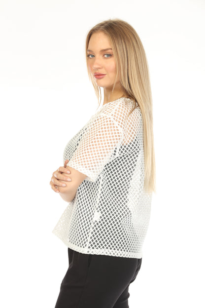 Mesh White Half Sleeves Top