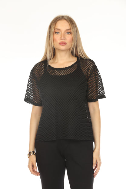 Mesh Black Half Sleeves Top