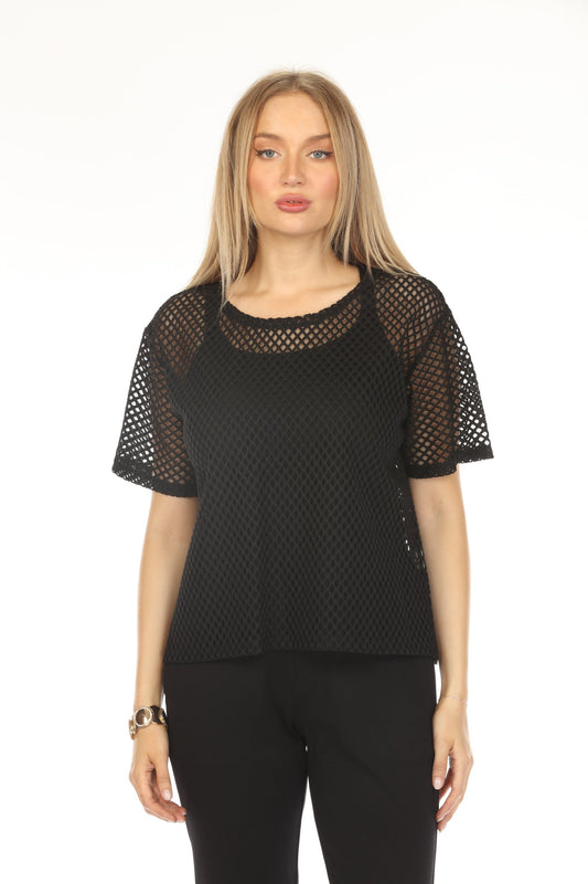 Mesh Black Half Sleeves Top