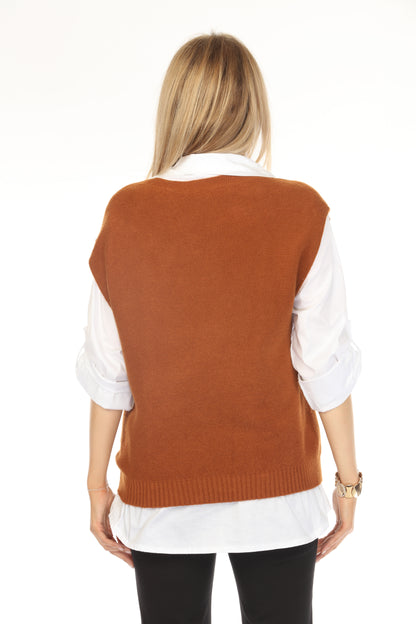 Camel & White Scholar Sweater Top Vest