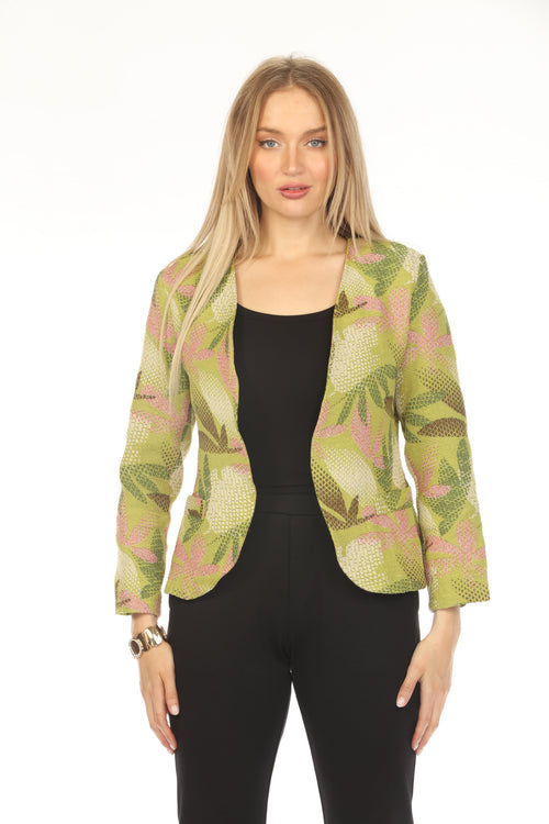 Lime Textured Leaf Print Blazer