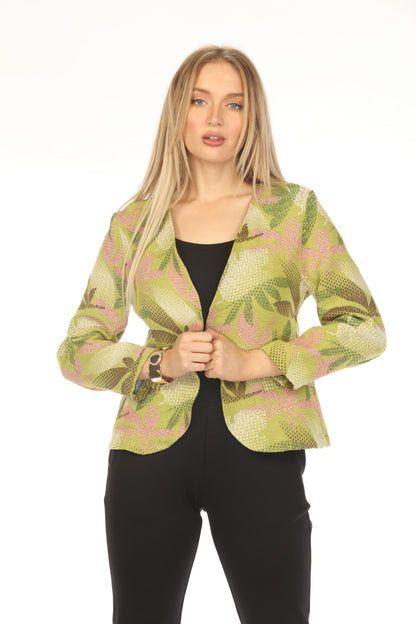 Lime Textured Leaf Print Blazer