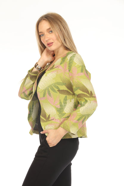 Lime Textured Leaf Print Blazer