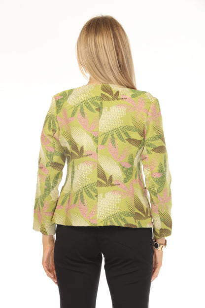 Lime Textured Leaf Print Blazer