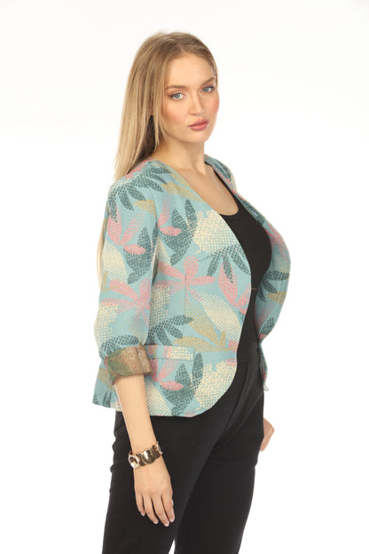 Blue Textured Leaf Print Blazer