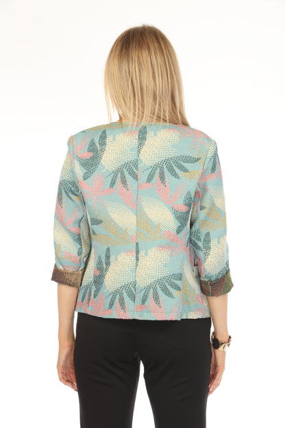 Blue Textured Leaf Print Blazer