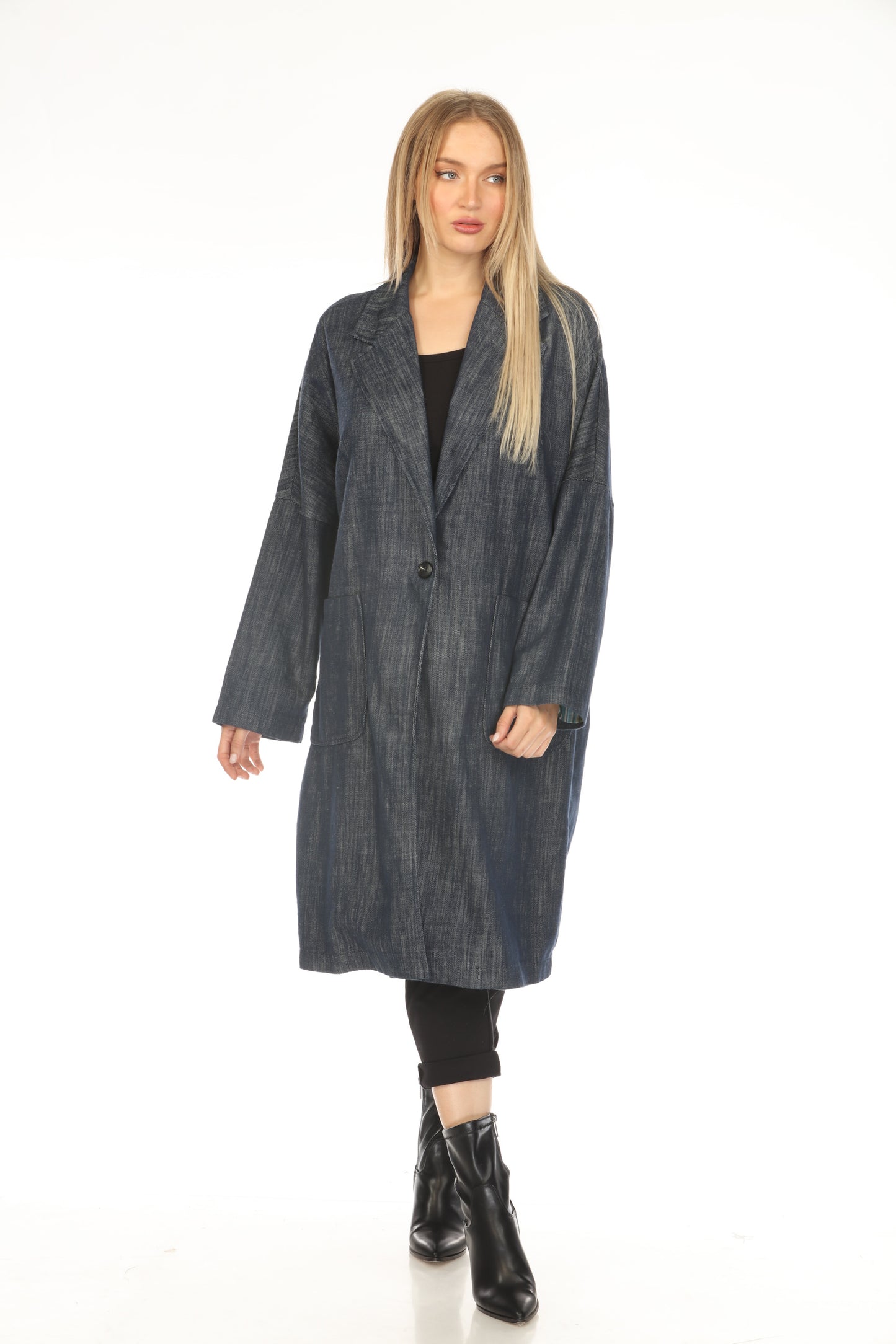 Denim Blue 100% Cotton Trench Coat