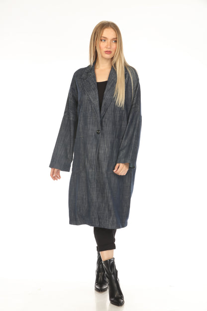 Denim Blue 100% Cotton Trench Coat