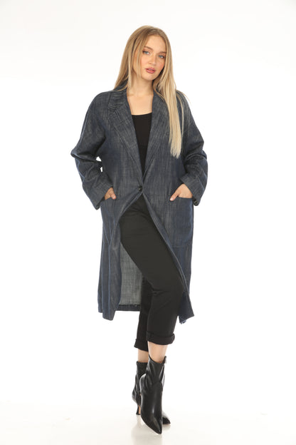 Denim Blue 100% Cotton Trench Coat