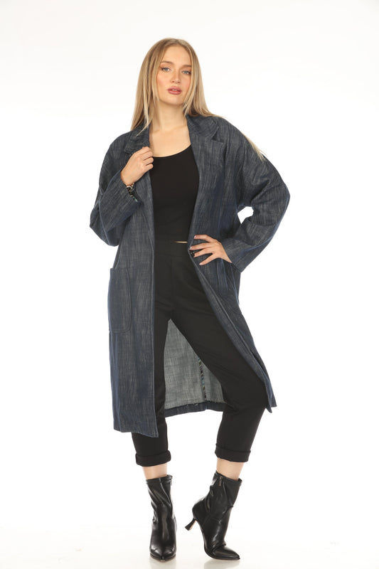 Denim Blue 100% Cotton Trench Coat
