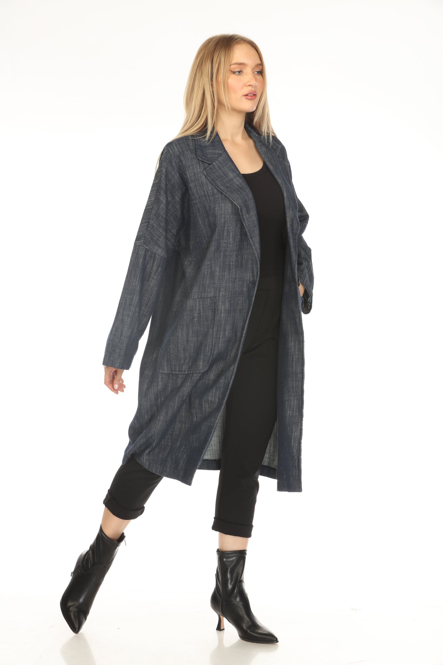 Denim Blue 100% Cotton Trench Coat
