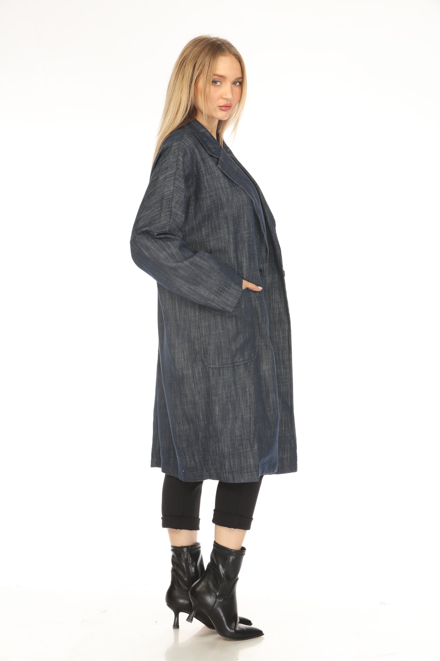Denim Blue 100% Cotton Trench Coat