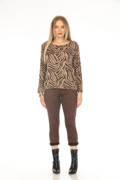 Tabacco Black & Zebra Print Top
