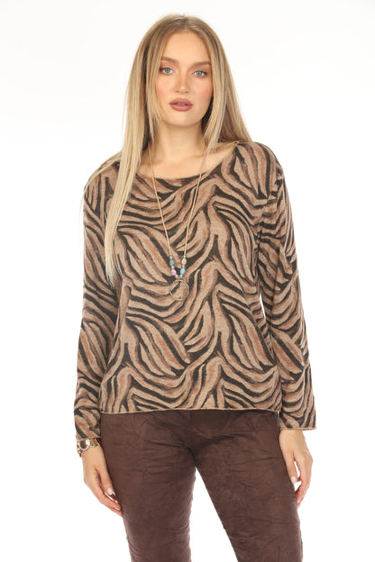 Tabacco Black & Zebra Print Top
