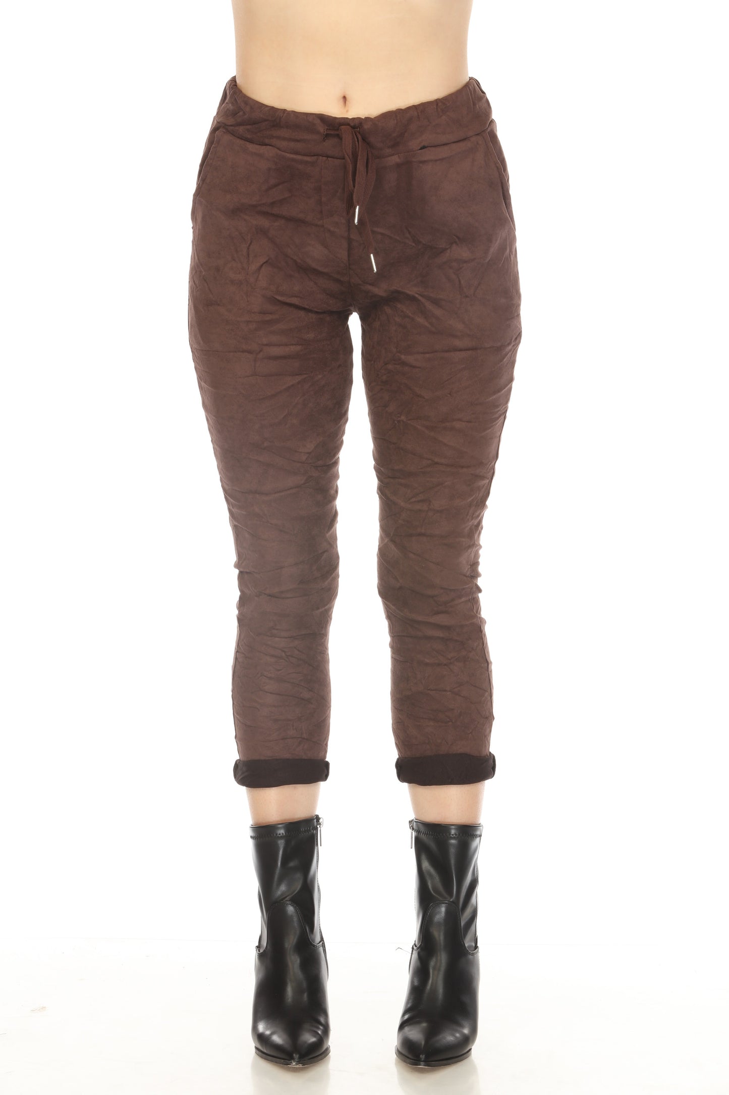 Brown Crush Fabric Pant with drawstring