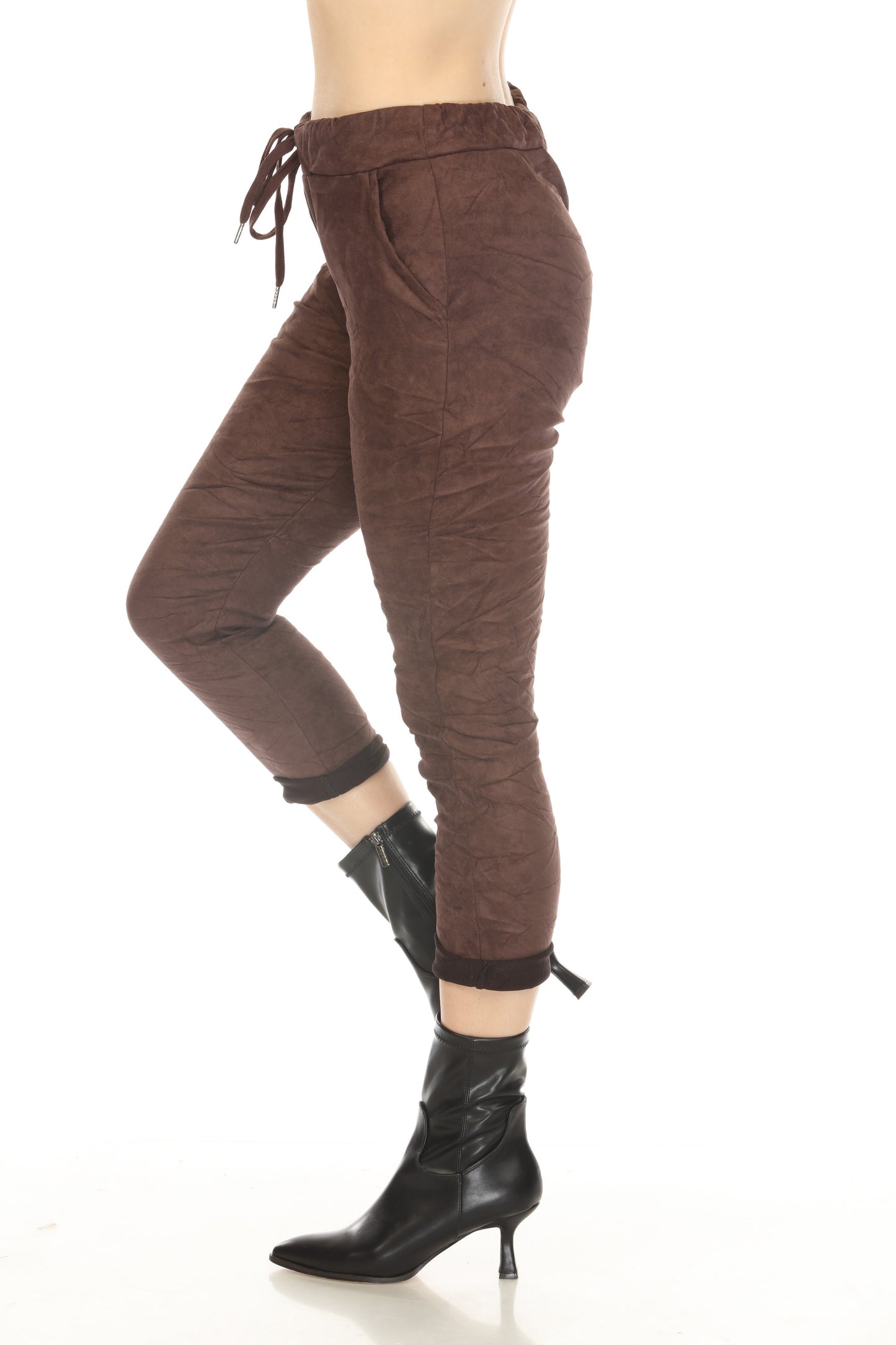 Brown Crush Fabric Pant with drawstring