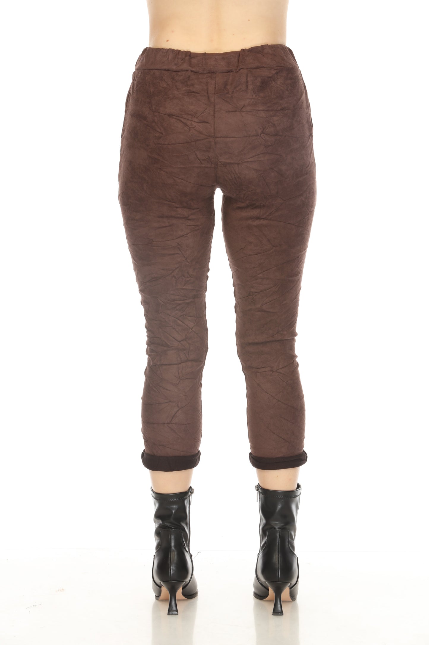 Brown Crush Fabric Pant with drawstring
