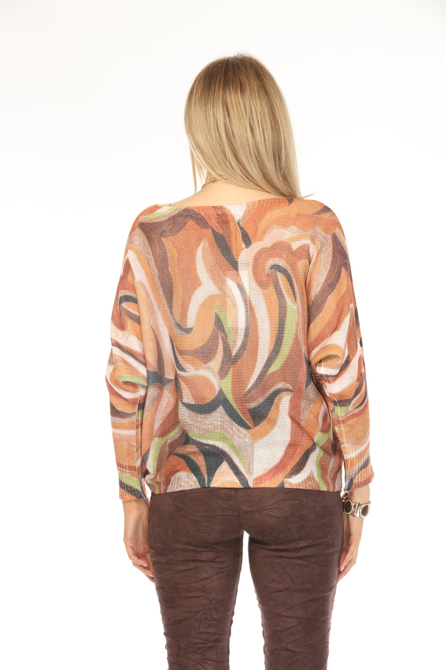 Mustard Brown Print Mesh Top 9066-11