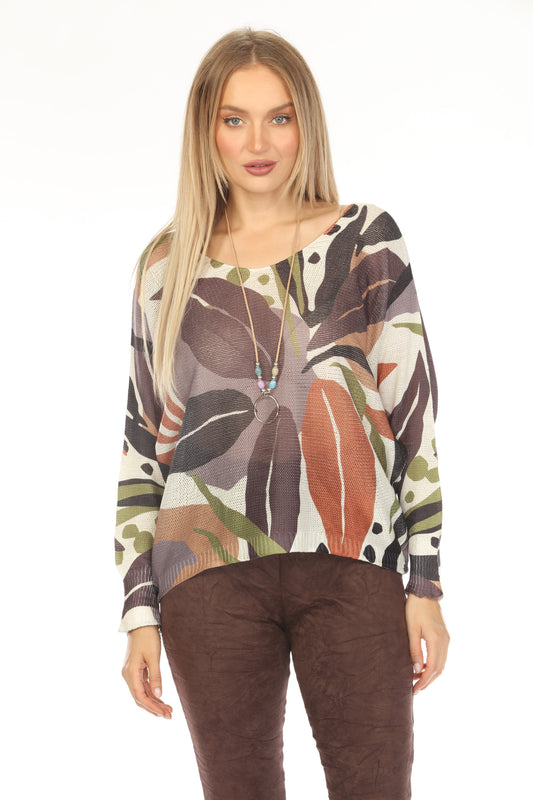 OL Leaf Print Mesh Top