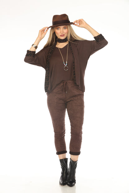 Chocolate Color Top With Leopard Print Scarf