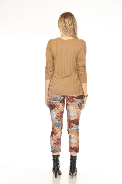 Camel Leaf Print Velvet Feel Pant
