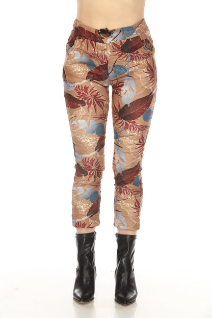 Camel Leaf Print Velvet Feel Pant