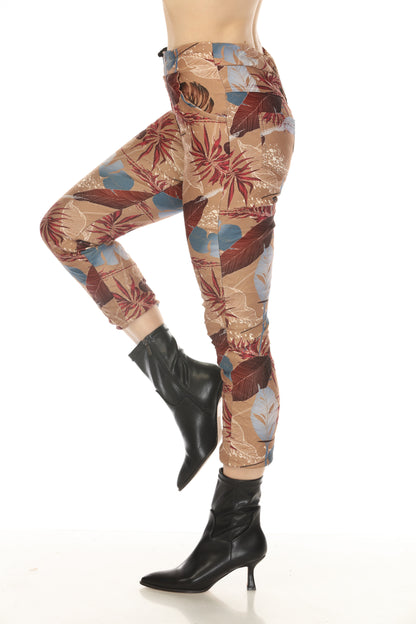 Camel Leaf Print Velvet Feel Pant